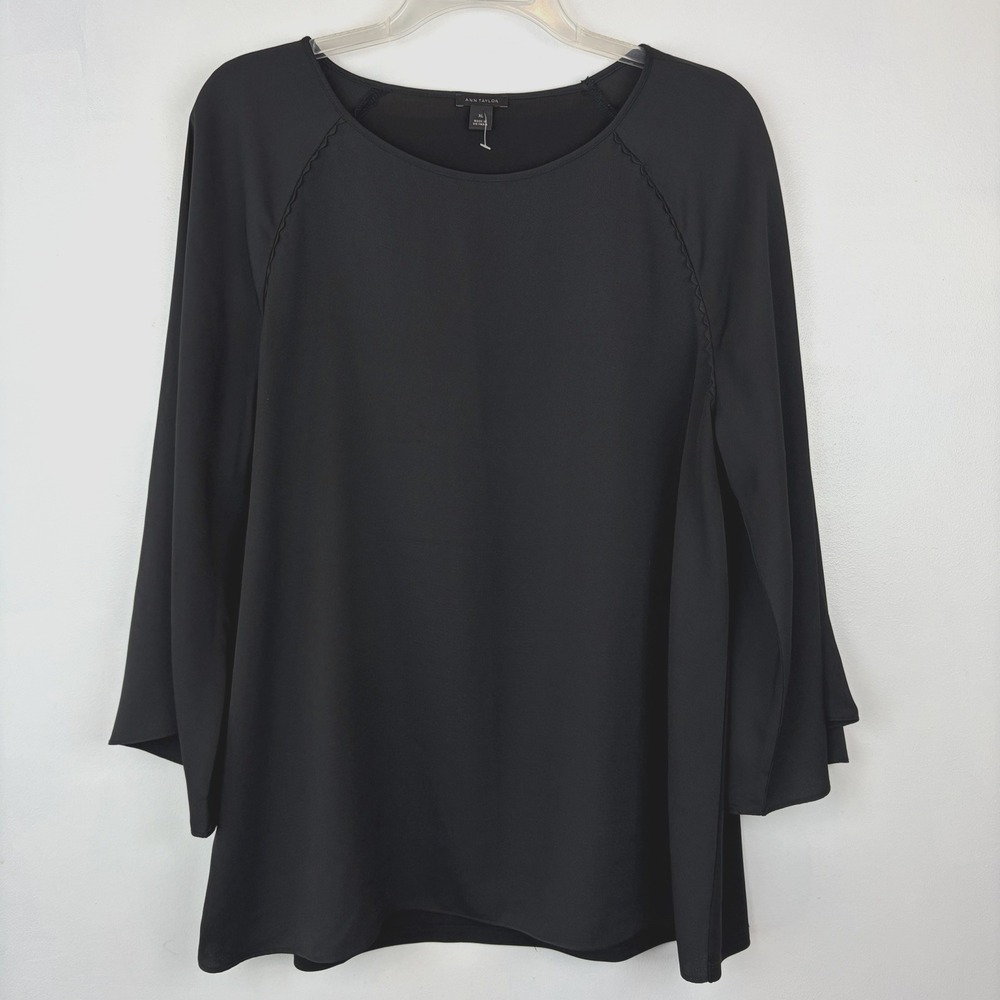 Ann Taylor Blouse Top Womens XL Black Shirt Flowy Capsule Career Office